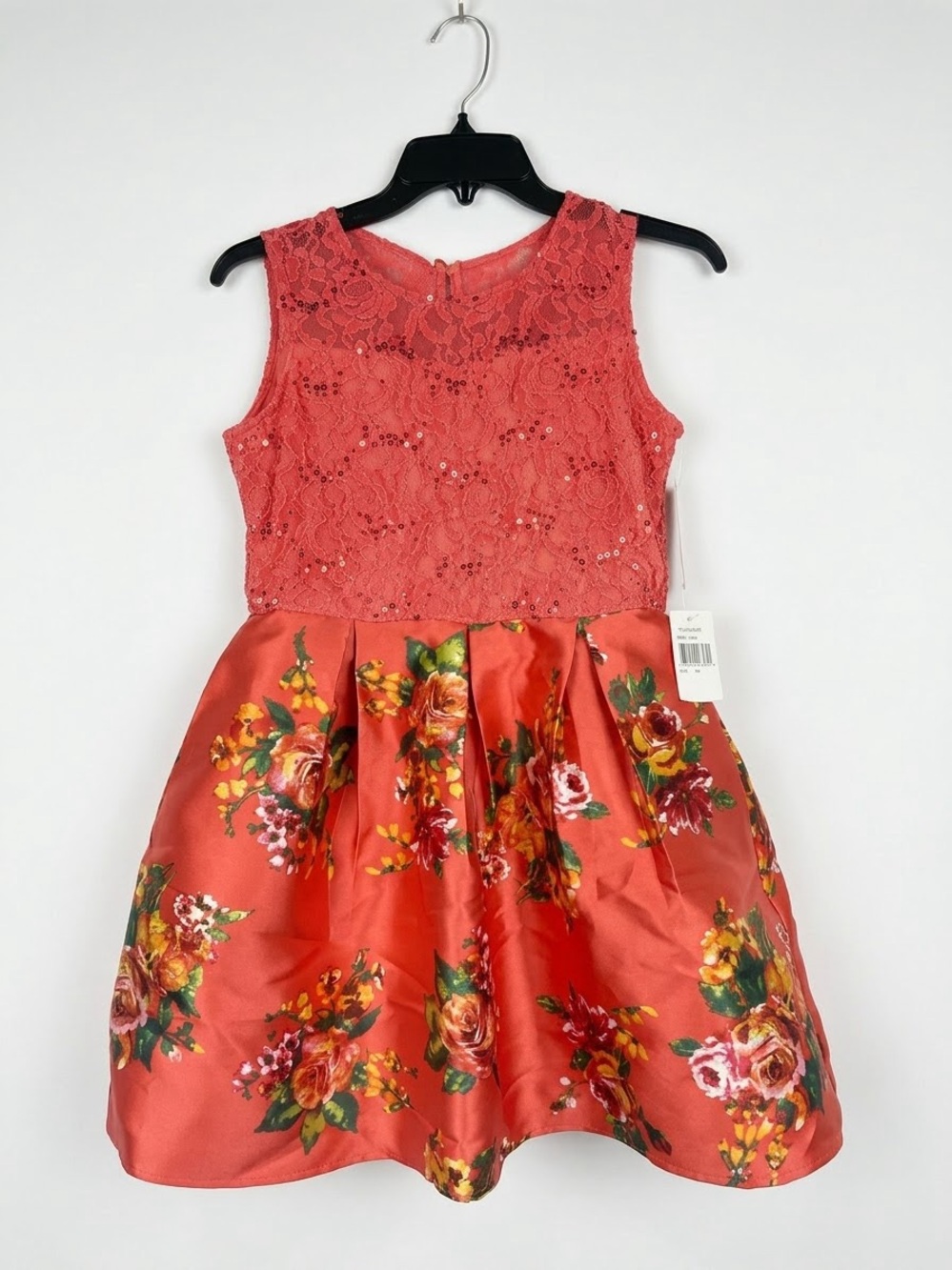 NWT Teeze Me Girl Coral Floral Sequined Lace Dress Size 14
